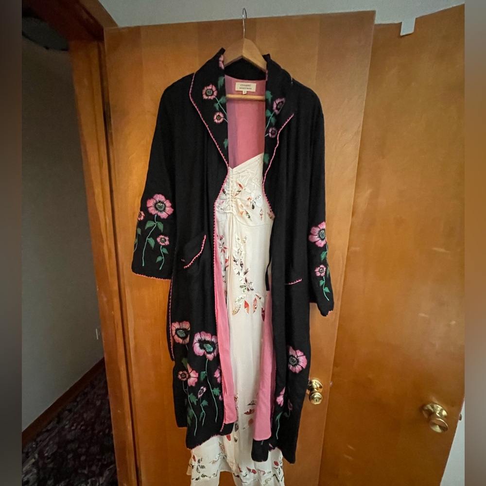 Chasing Unicorns Floral Embroidered Black Kimono with Pink Accents